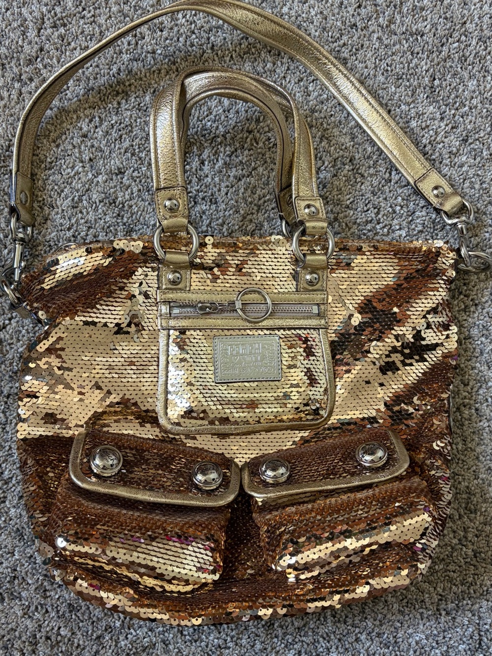 Coach Gold Sequin Shoulder Bag with Metallic Trim
